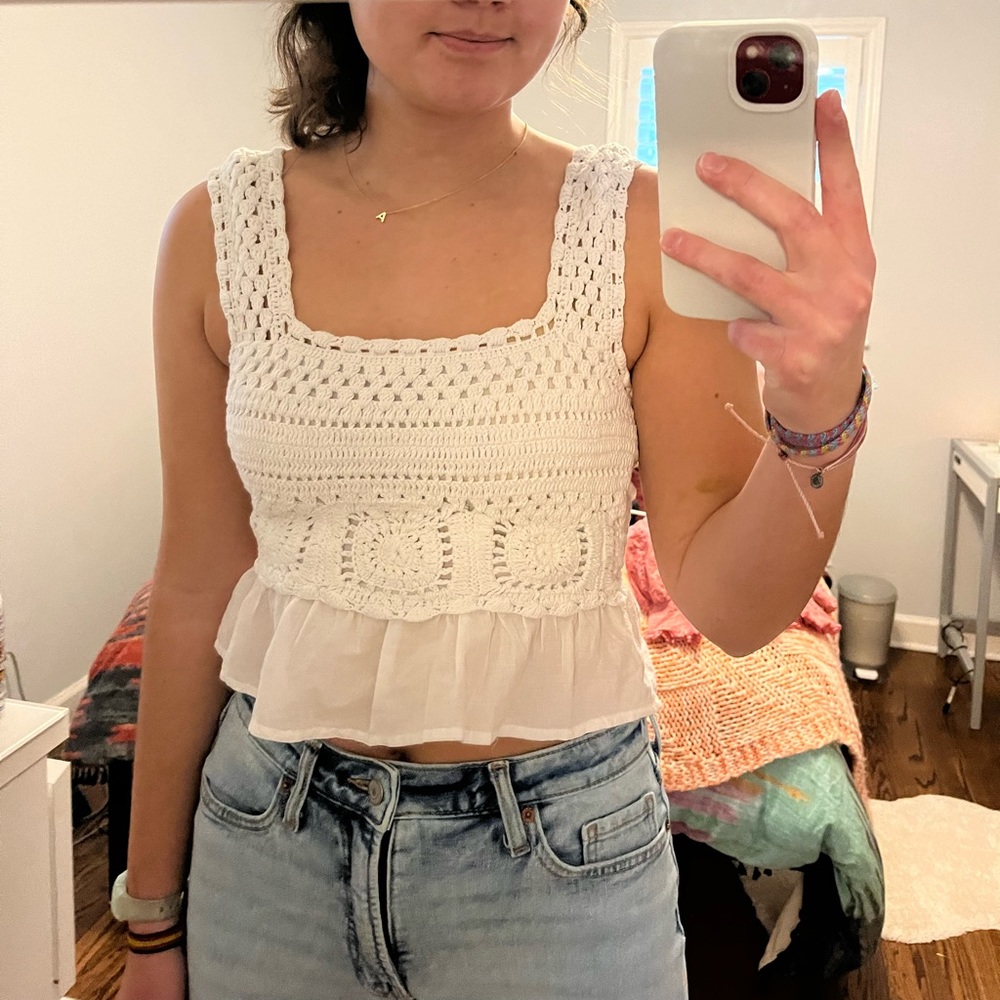 White crochet cropped tank.